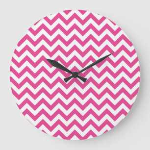 Grande Horloge Ronde Motif blanc fuchsia de Chevron
