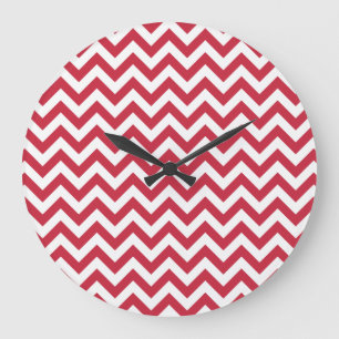 Grande Horloge Ronde Motif blanc rouge de Chevron