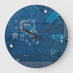 Grande Horloge Ronde motif bleu d'ordinateur de bord de circuit
