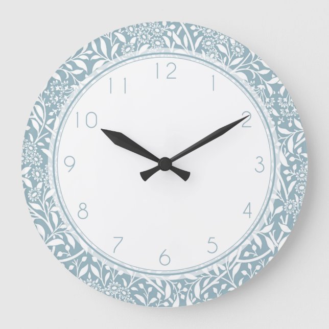 Grande Horloge Ronde Motif bleu floral Damask (Recto)