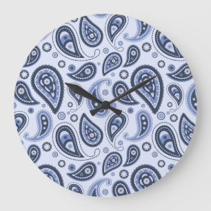 Grande Horloge Ronde Motif Blue Paisley