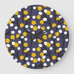 Grande Horloge Ronde motif botanique vintage floral délicat.