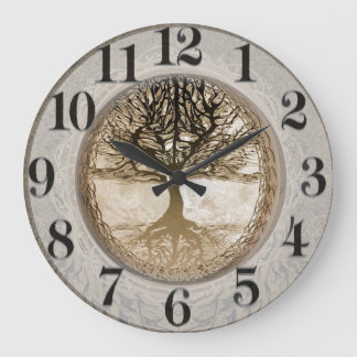 Grande Horloge Ronde Motif Brown de l'arbre de vie