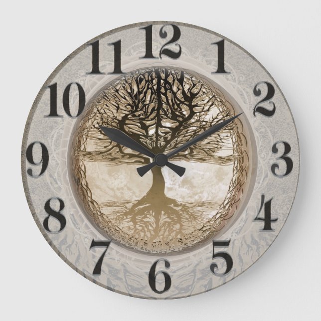 Grande Horloge Ronde Motif Brown de l'arbre de vie (Recto)