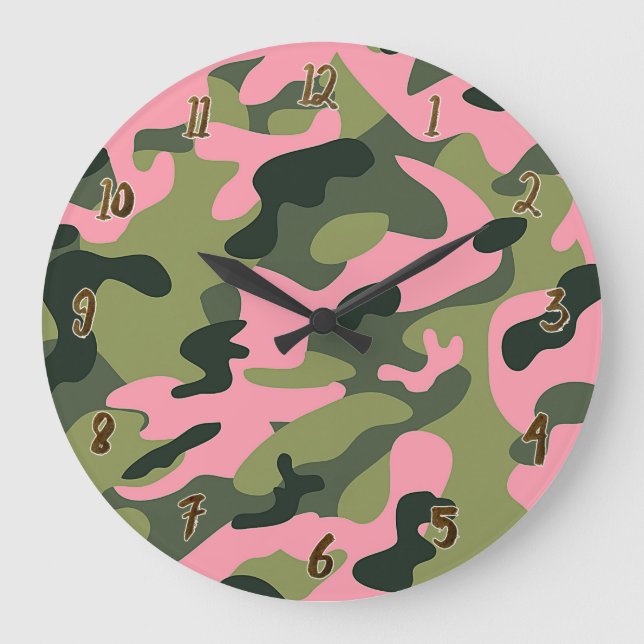 Grande Horloge Ronde Motif camouflage camouflage armée vert rose pays (Recto)