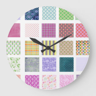 Grande Horloge Ronde Motif carré carrelé arc-en-ciel