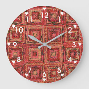 Grande Horloge Ronde Motif Carré Red Granny