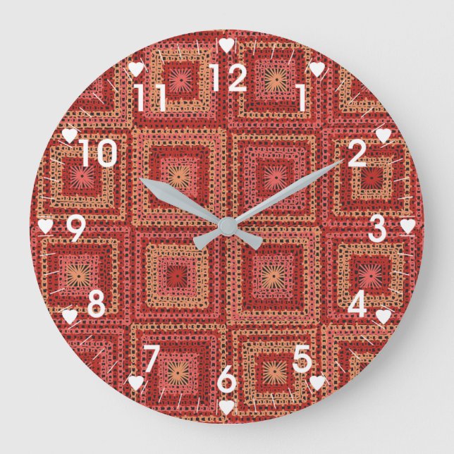 Grande Horloge Ronde Motif Carré Red Granny (Recto)