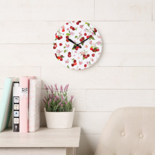 Grande Horloge Ronde Motif cerise 1