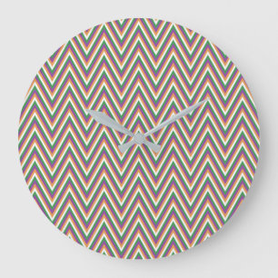 Grande Horloge Ronde Motif Chevron Rétro