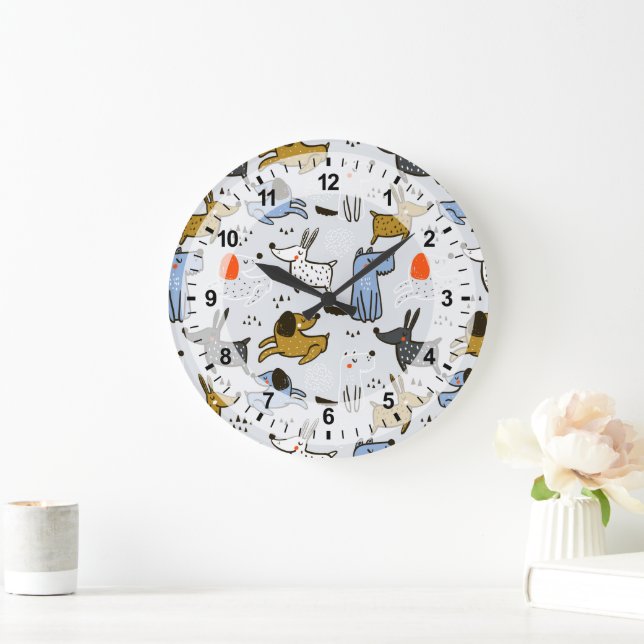 Grande Horloge Ronde Motif chien mignon Doodle (Maison)