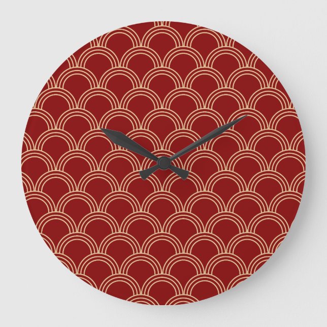 Grande Horloge Ronde Motif chinois traditionnel rouge et or (Recto)