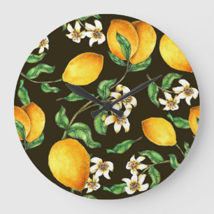 Grande Horloge Ronde Motif citron verni à la main
