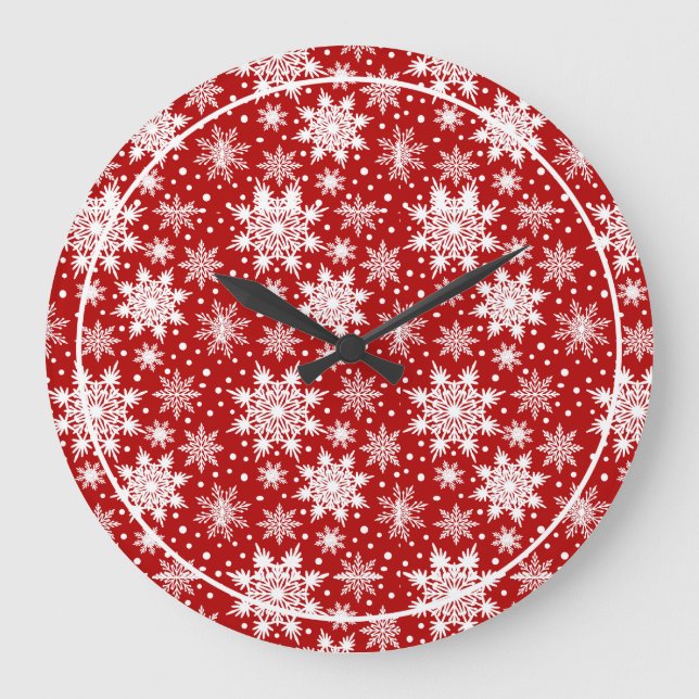 Grande Horloge Ronde Motif classique de Noël Red & White Snowflake (Recto)
