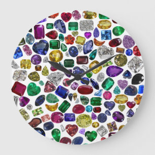 Grande Horloge Ronde Motif coloré Gemstone & Diamond