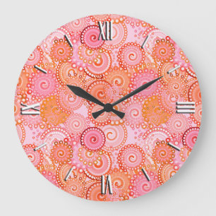 Grande Horloge Ronde Motif, corail et rose de remous de fractale