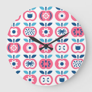 Grande Horloge Ronde Motif couleur rétro Apple sans couture
