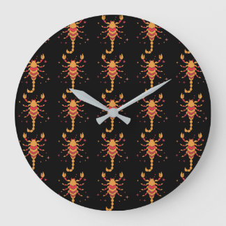 Grande Horloge Ronde Motif couleur Scorpion sur Arrière - plan noir