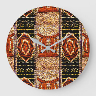 Grande Horloge Ronde Motif Culturel aux Teintes Neutres Chaudes