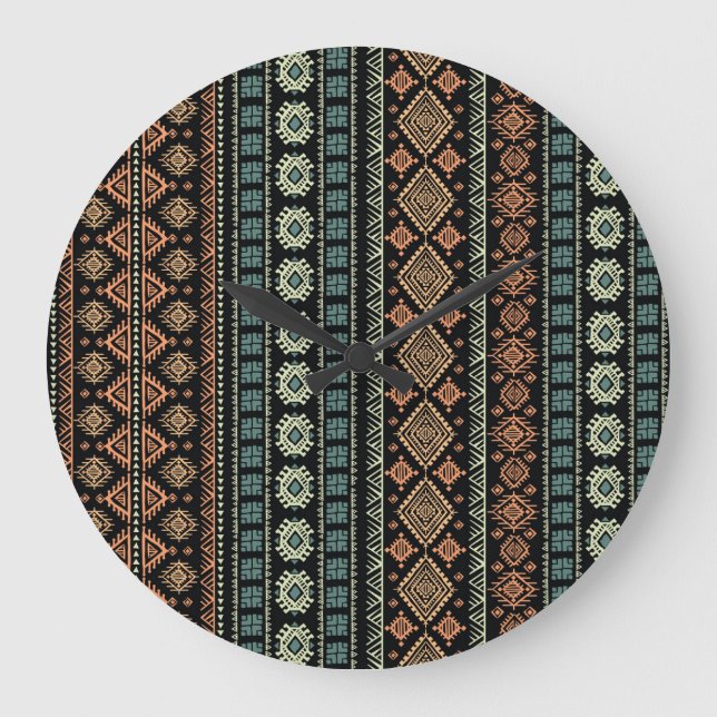 Grande Horloge Ronde Motif d'affaires Vintage tribal (Recto)
