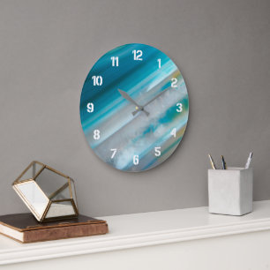 Grande Horloge Ronde Motif d'agate à bande bleue turquoise
