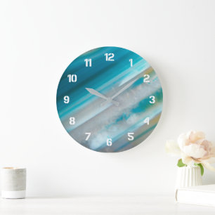 Grande Horloge Ronde Motif d'agate à bande bleue turquoise