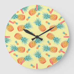 Grande Horloge Ronde Motif d'ananas