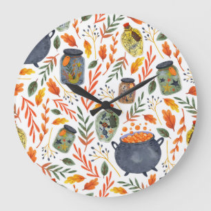 Grande Horloge Ronde Motif d'aquarelle avec feuillage d'automne.