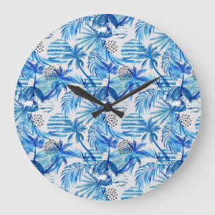 Grande Horloge Ronde Motif d'aquarelle bleu clair