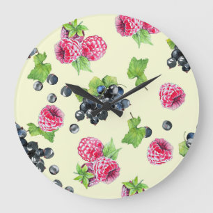 Grande Horloge Ronde Motif d'aquarelle de framboise, curry