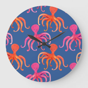 Grande Horloge Ronde Motif d'aquarelle octopus de dessin coloré