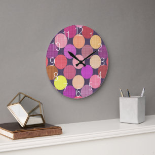 Grande Horloge Ronde Motif d'art contemporain coloré et amusant à pois