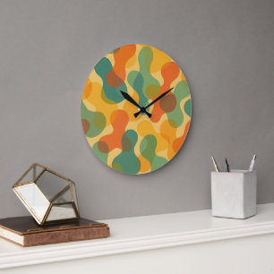 Grande Horloge Ronde Motif d'art de formes amorphes rétro amusant