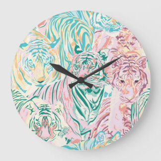Grande Horloge Ronde Motif d'art de Tiger couleur Pastel
