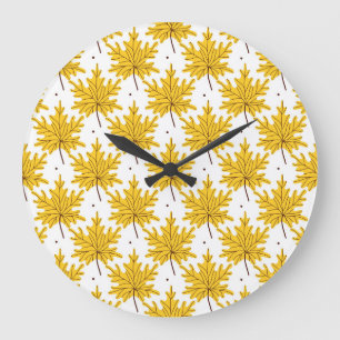 Grande Horloge Ronde Motif d'automne des Feuilles d'érable d'or