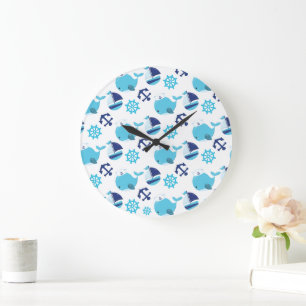 Grande Horloge Ronde Motif De Baleines, Beaux Baleines, Baleines Bleues