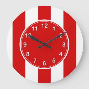 Grande Horloge Ronde Motif de bandes XL rouges et blanches