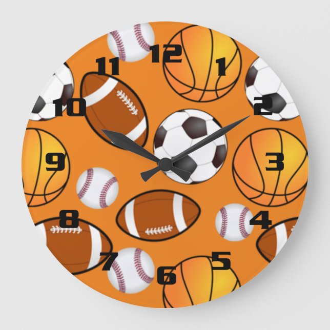 Grande Horloge Ronde Motif de basket-ball de football (Recto)