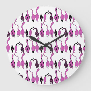 Grande Horloge Ronde Motif de boutons de chats violets