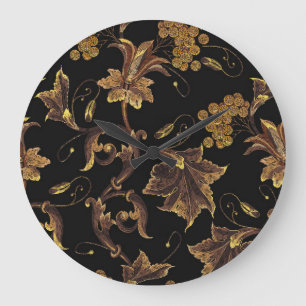 Grande Horloge Ronde Motif de broderie florale dorée de la Renaissance