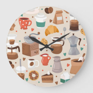 Grande Horloge Ronde Motif de café