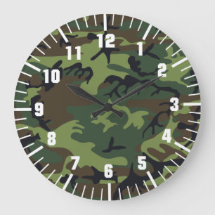 Grande Horloge Ronde motif de camouflage de l'armée