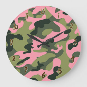 Grande Horloge Ronde Motif de camouflage de l'armée verte rose pays