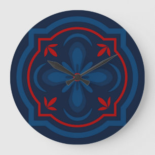 Grande Horloge Ronde Motif de carreau floral décoratif