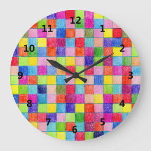 Grande Horloge Ronde Motif de carrés de papier graphique colorés