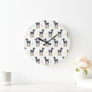 Grande Horloge Ronde Motif de cerfs, Cerf de bébé, Boho, Fleurs, Lune
