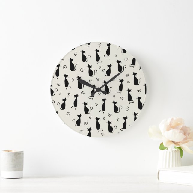 Grande Horloge Ronde Motif De Chats, Chats Mignons, Chats Noirs, Chaton (Maison)