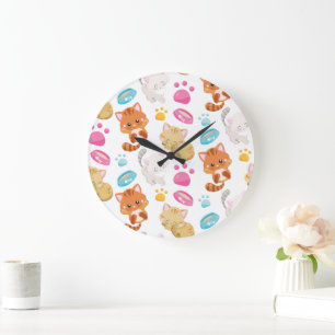 Grande Horloge Ronde Motif De Chats, Chats Mignons, Kitty, Chatons, Paw
