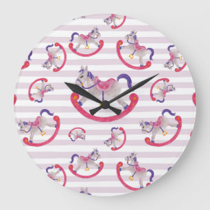 Grande Horloge Ronde Motif de cheval rocking de l'enfant