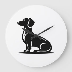 Grande Horloge Ronde Motif de chien simple silhouette de chien de chass